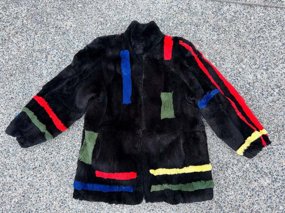 Sheared Rabbit Fur Zip Up Bomber Jacket Size S Multicolor